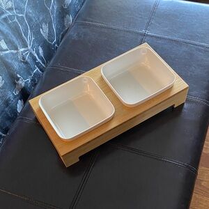 Elevated Dog Feeder with White Bowls